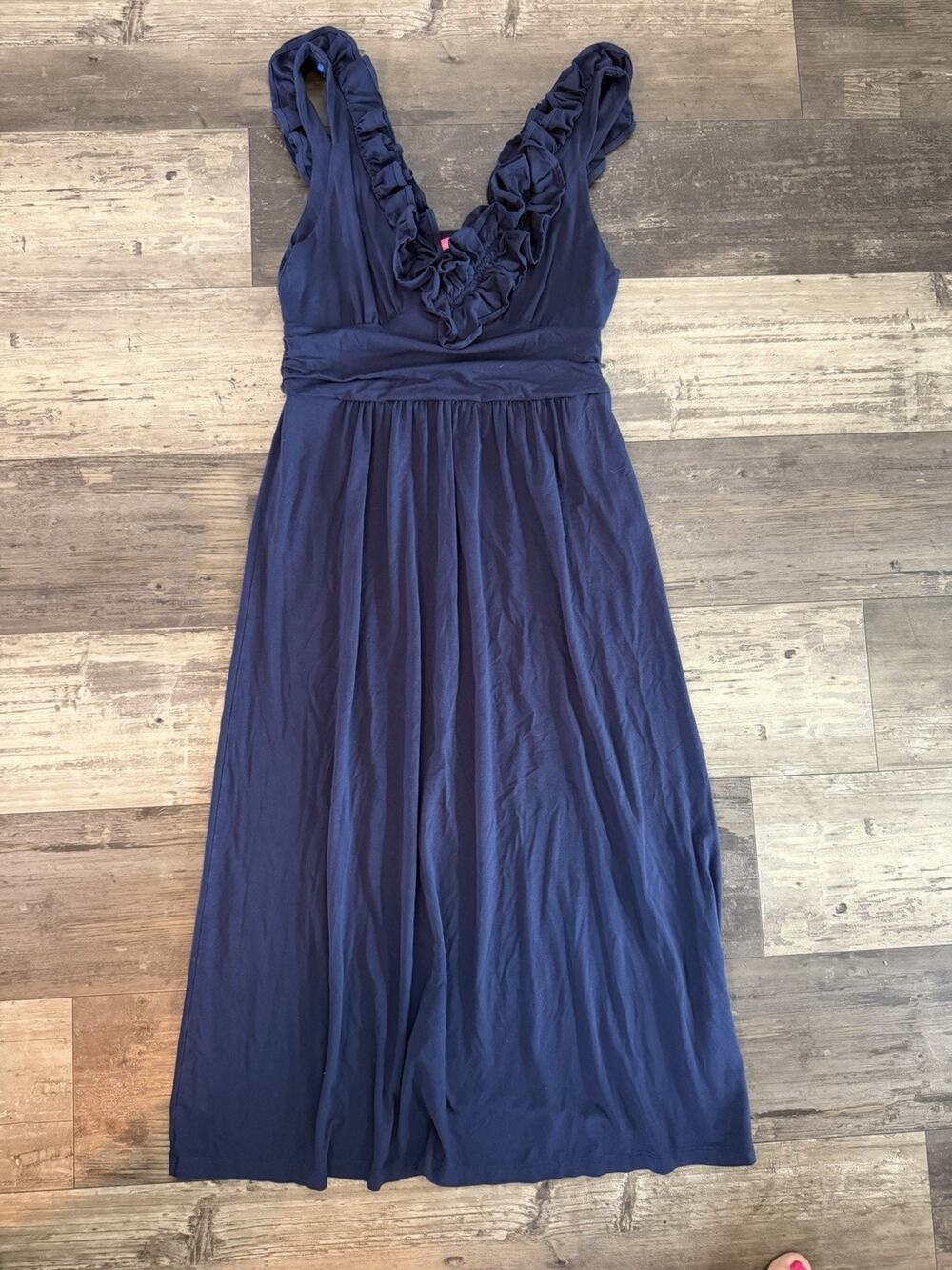 Lilly Pulitzer Navy Ruffle Maxi Dress Women’s M Sleeveless V Neck Style 002798